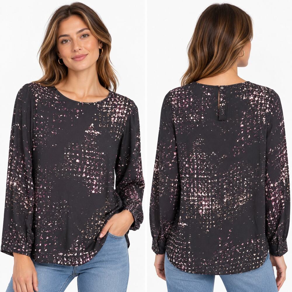 Elk Abstract Print Blouse Womens US 8 Black Pink Viscose Long Sleeve Relaxed Top